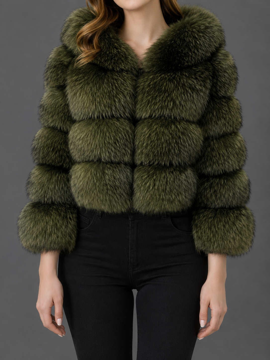 Chaqueta de mapache Natural con capucha