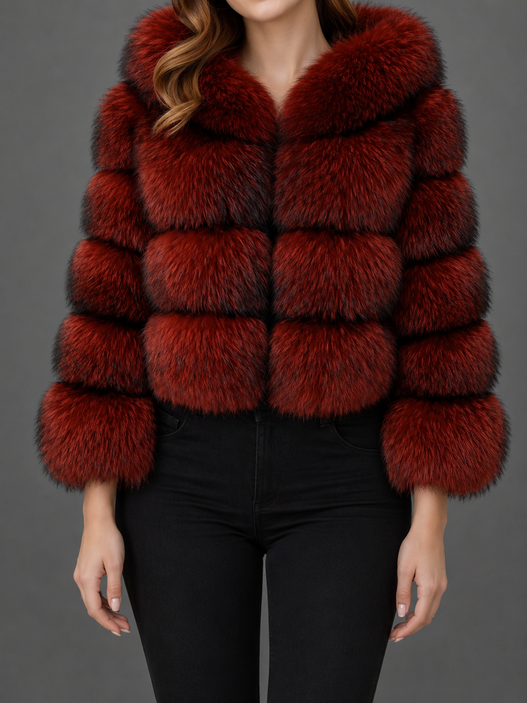 Chaqueta de mapache Natural con capucha