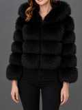Chaqueta de mapache Natural con capucha