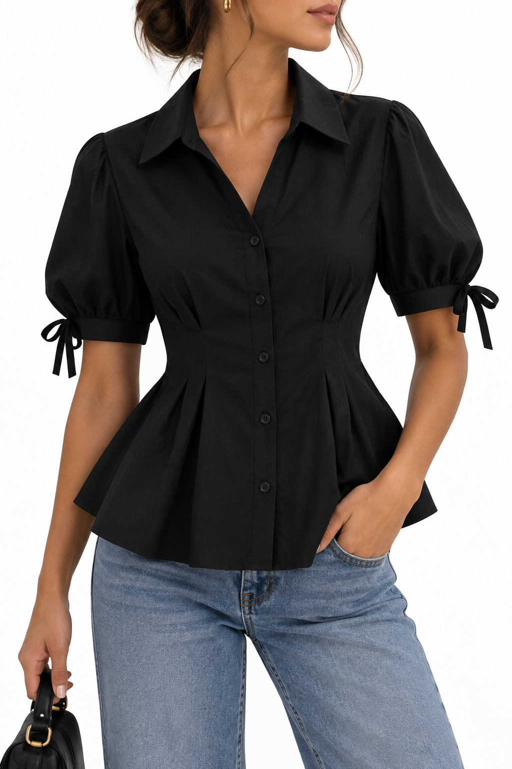 Blusa Peplum de Manga Abullonada