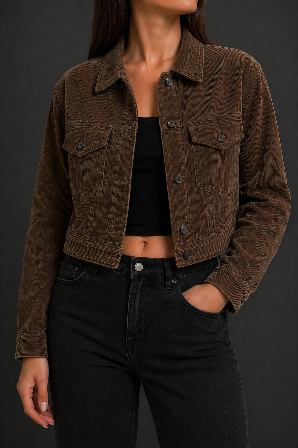 Chaqueta corta de pana con botones