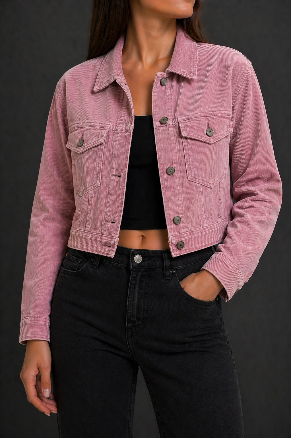 Chaqueta corta de pana con botones