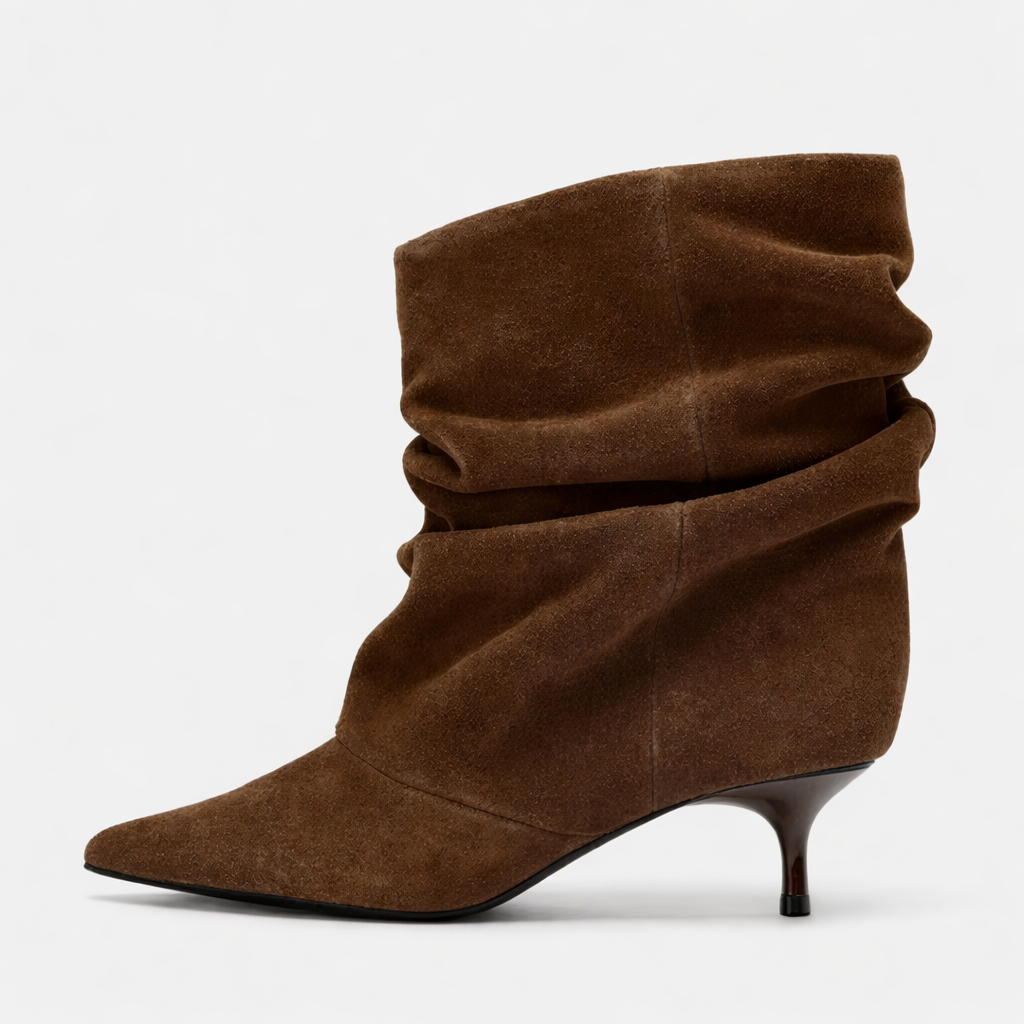 Botas Plisadas Retro de Tacón Bajo