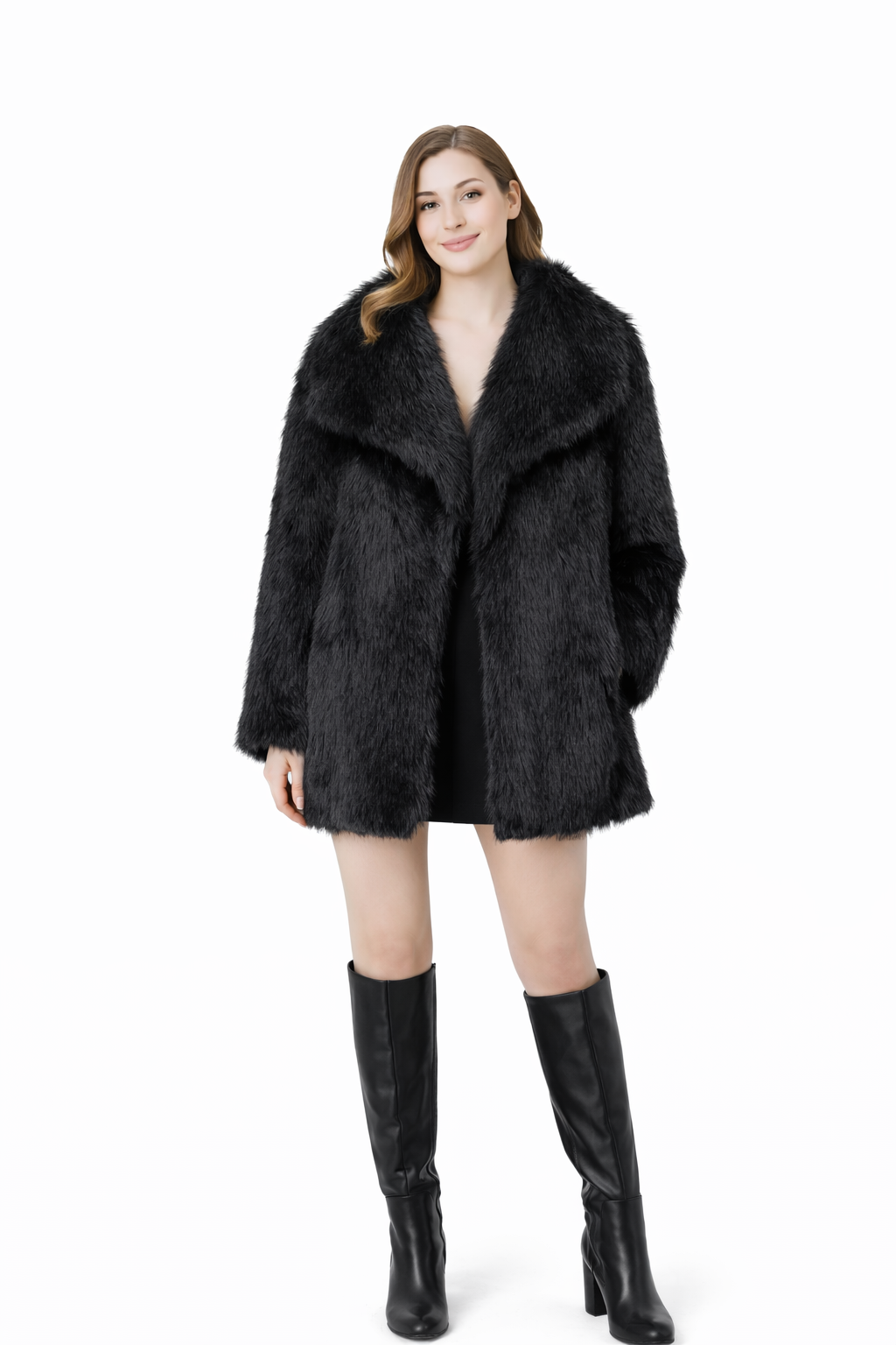Chaqueta Corta de Pelo Sintético Premium con Cuello Amplio