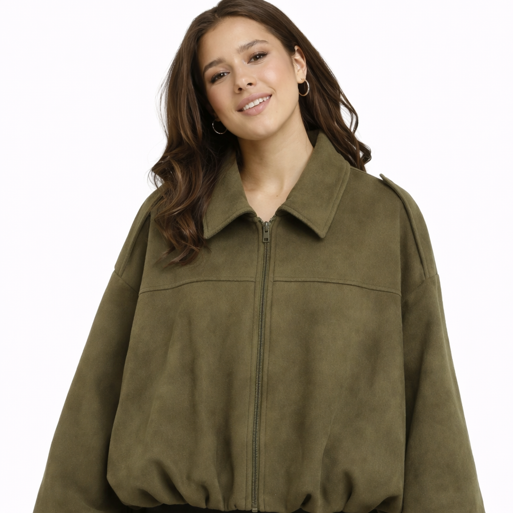 Chaqueta Bomber Efecto Ante con Cremallera