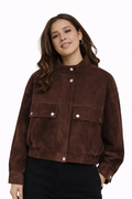 Chaqueta vaquera elegante de piel marrón