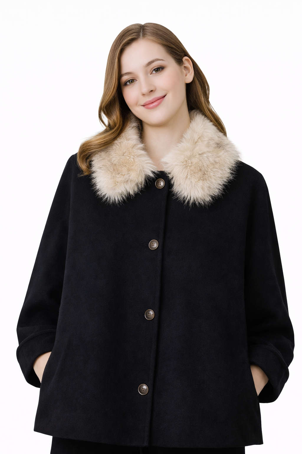 Chaqueta de Lana con Cuello de Pelo