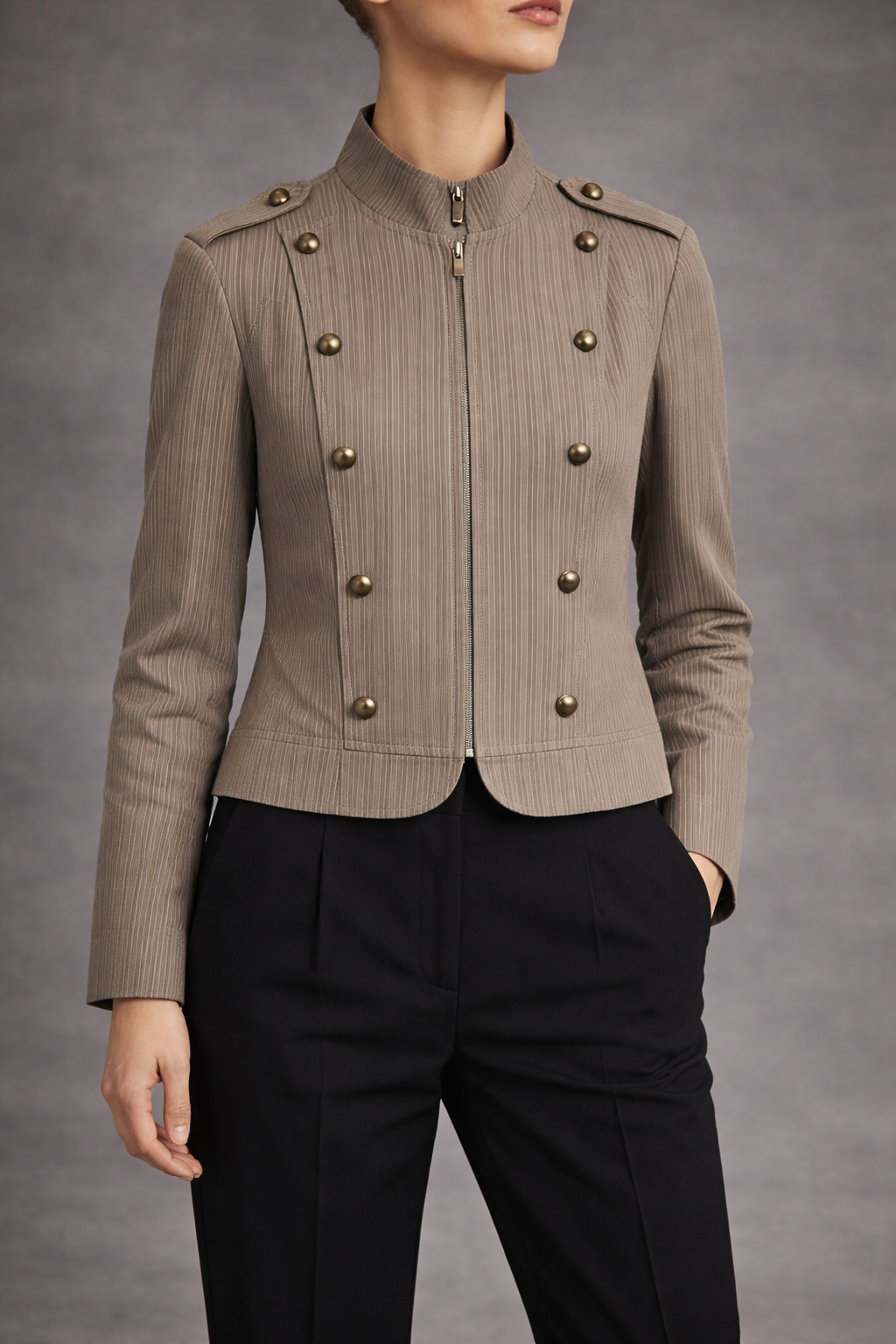 Blazer Militar Rayada en Tono Taupe