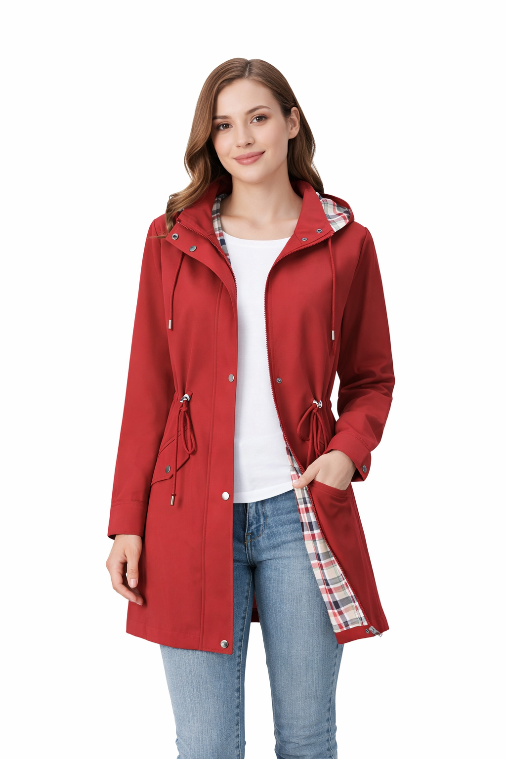 Gabardina larga impermeable con capucha para mujer