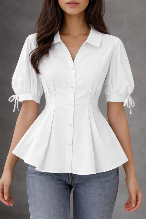 Blusa Peplum de Manga Abullonada