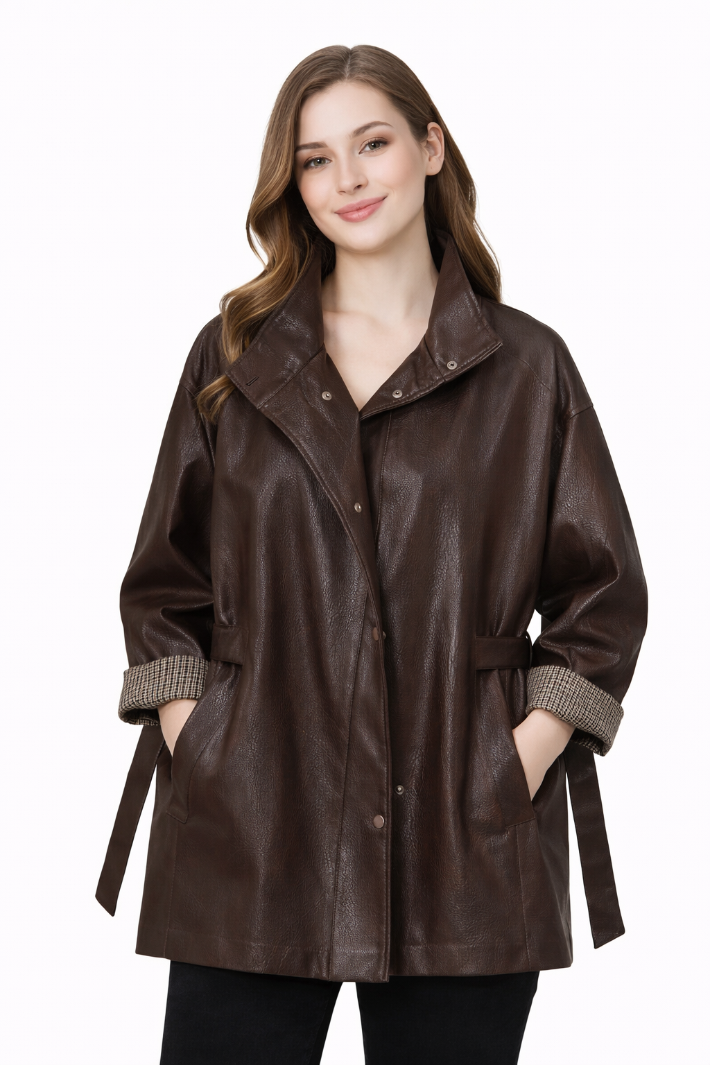 Chaqueta Oversize Efecto Piel Marrón