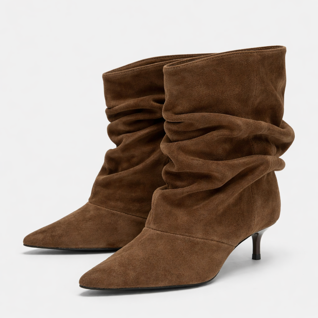 Botas Plisadas Retro de Tacón Bajo
