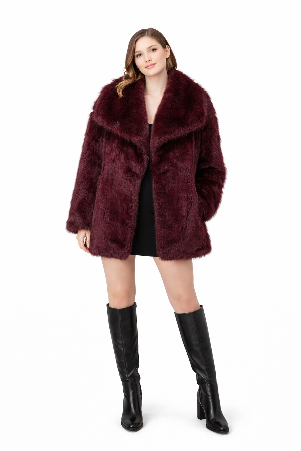 Chaqueta Corta de Pelo Sintético Premium con Cuello Amplio