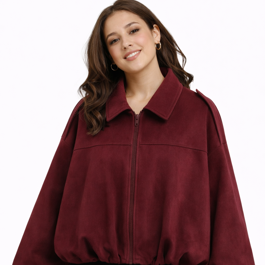 Chaqueta Bomber Efecto Ante con Cremallera