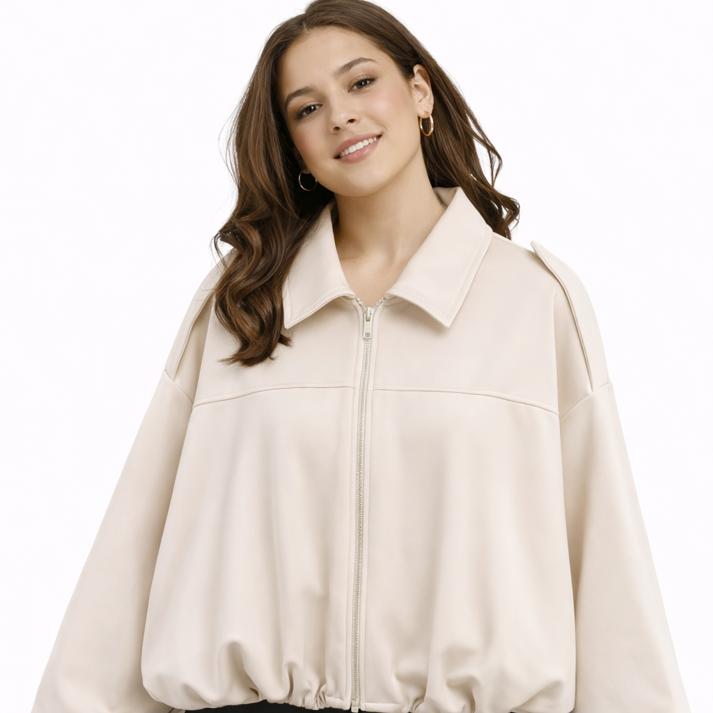 Chaqueta Bomber Efecto Ante con Cremallera