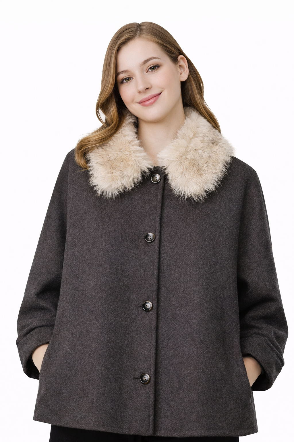 Chaqueta de Lana con Cuello de Pelo