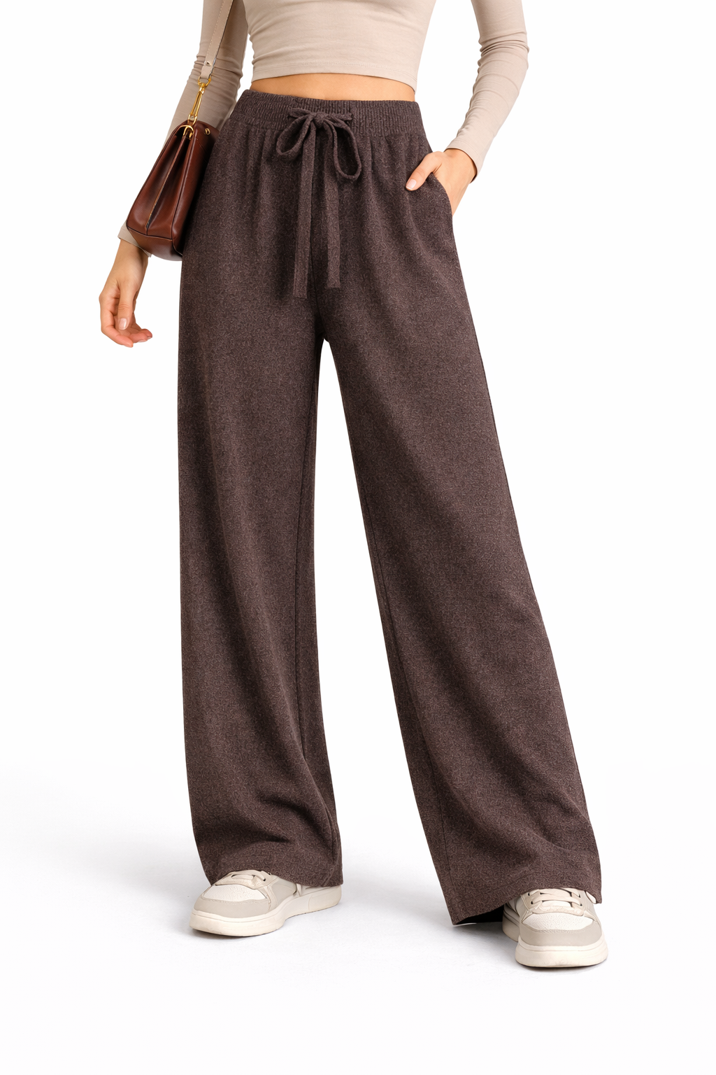 Pantalón Wide Leg de Punto con Cintura Elástica
