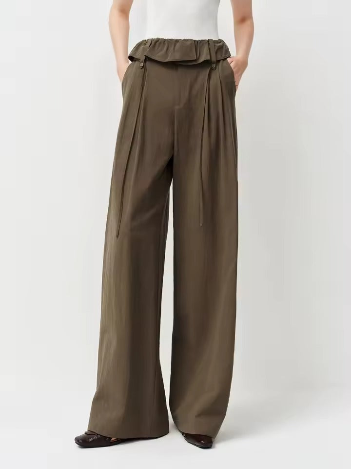 Pantalón Palazzo de Tiro Alto con Cintura Fruncida