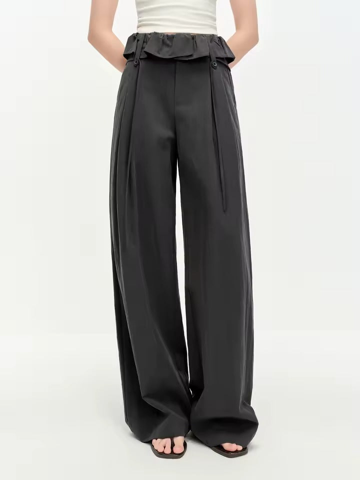 Pantalón Palazzo de Tiro Alto con Cintura Fruncida