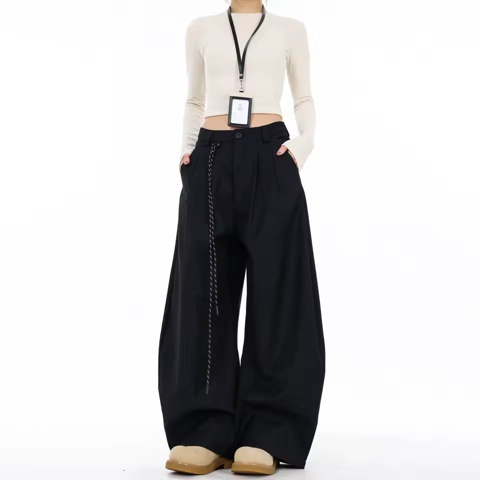 Pantalón Wide Leg de Tiro Alto con Detalle de Cordón Decorativo
