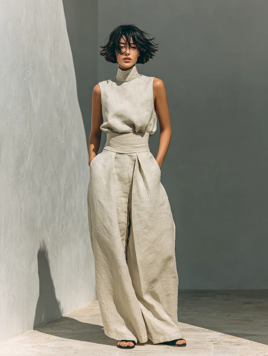 Conjunto de pantalones de algodón de pierna ancha