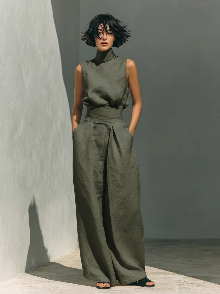 Conjunto de pantalones de algodón de pierna ancha