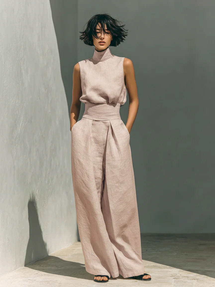 Conjunto de pantalones de algodón de pierna ancha